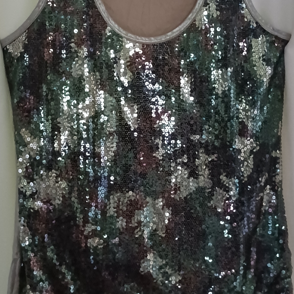 Womens Sequin Front Camouflage Tank Top Shirt Metallic Gold Back Size Large - Picture 6 of 11